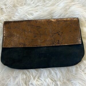 Anthropologie leather clutch black and copper
